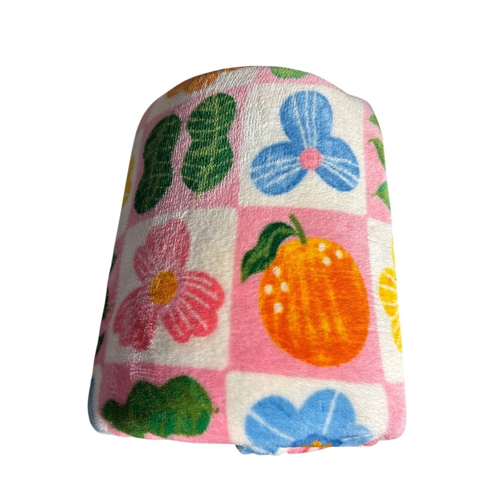 The Big One Kids Floral Fruit Bright Plush Throw Blanket 5ftx6ft Retro GIFT NEW